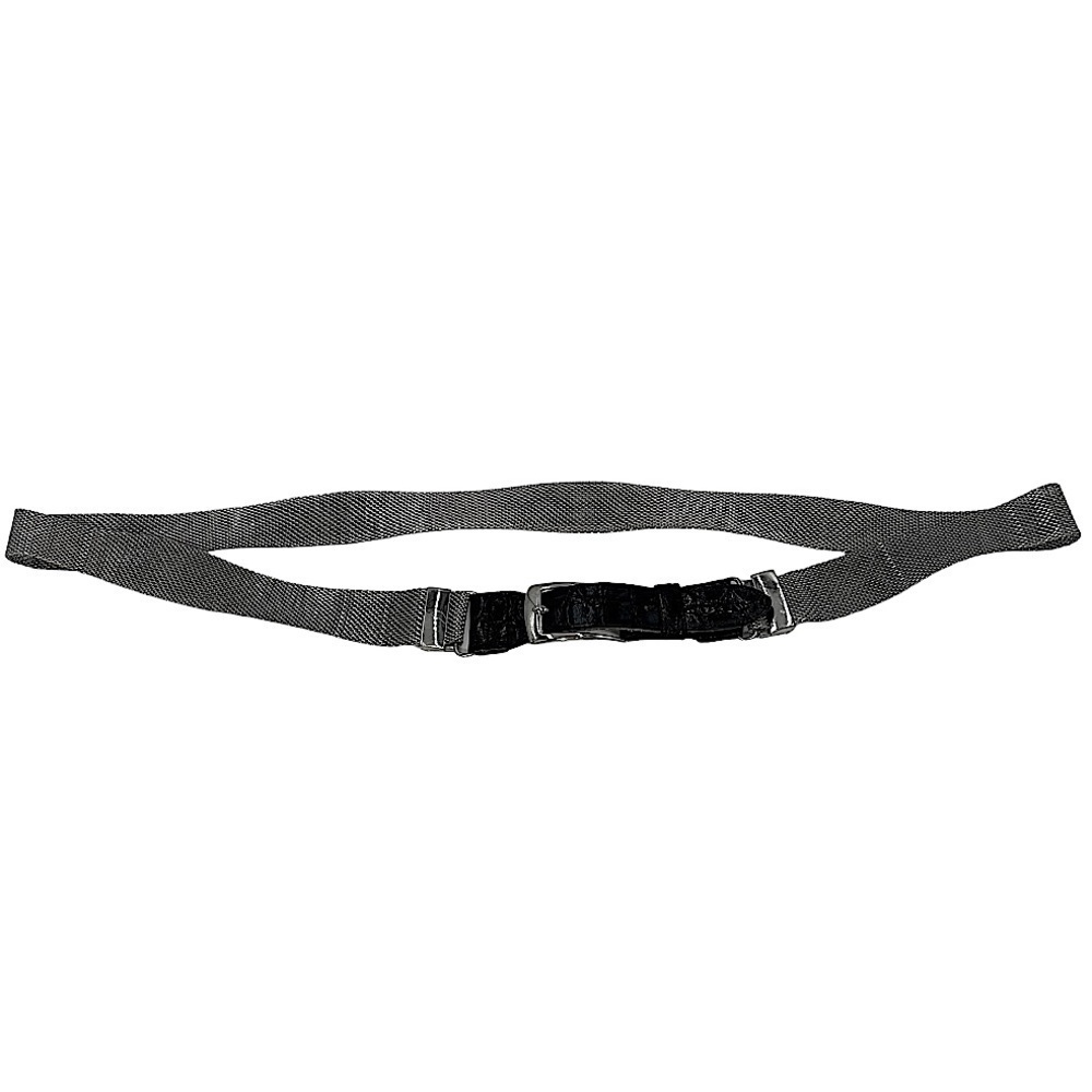 Vintage 80s Silver Scalloped Edge Woven Metal Belt Black Leather & Silver Buckle - Picture 3 of 8